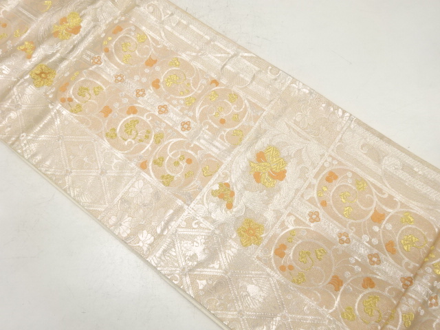 JAPANESE KIMONO / ANTIQUE FUKURO OBI / SILK / WOVEN FLORAL ARABESQUE